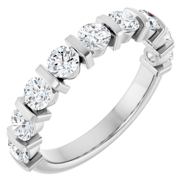 10K Gold Round Lab-Grown Diamond Bar Channel-Set Anniversary Band – 9/10–1 1/3 CTW - White Gold