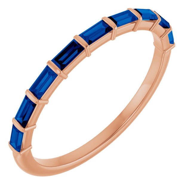 14K Gold Straight Baguette Lab-Grown Blue Sapphire Bar Channel-Set Anniversary Band - Rose Gold