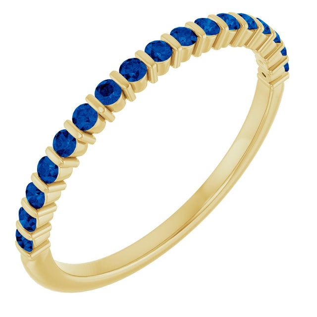 14K Gold Round Natural Blue Sapphire Bar Channel-Set Anniversary Band - Yellow Gold