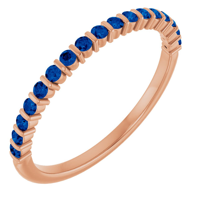 14K Gold Round Natural Blue Sapphire Bar Channel-Set Anniversary Band - Rose Gold