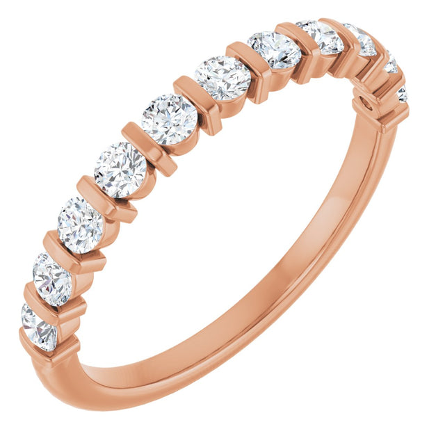 14K Gold Round Natural Diamond Bar Channel-Set Anniversary Band – 2.25 mm Stones - Rose Gold