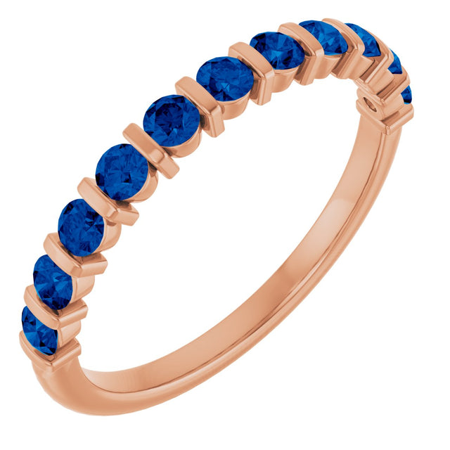 14K Gold Round Natural Blue Sapphire Bar Channel-Set Anniversary Band - Rose Gold