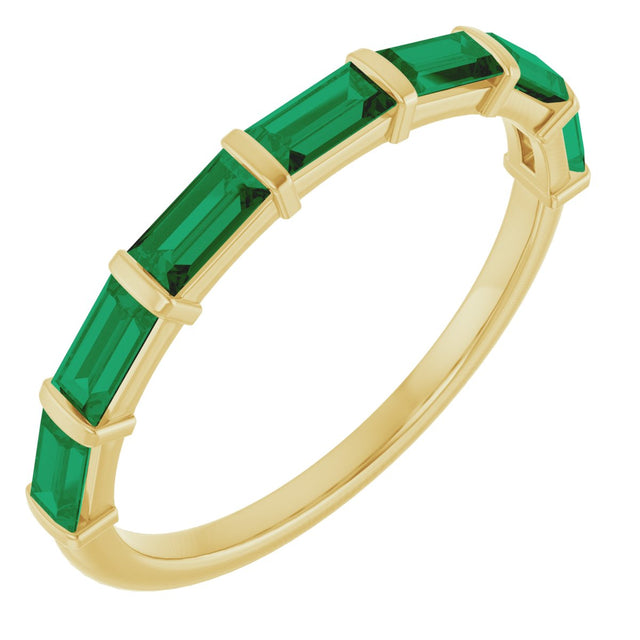 14K Gold Straight Baguette Natural Green Emerald Bar Channel-Set Anniversary Band - Yellow Gold