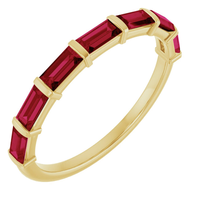 14K Gold Straight Baguette Lab-Grown Red Ruby Bar Channel-Set Anniversary Band - Yellow Gold