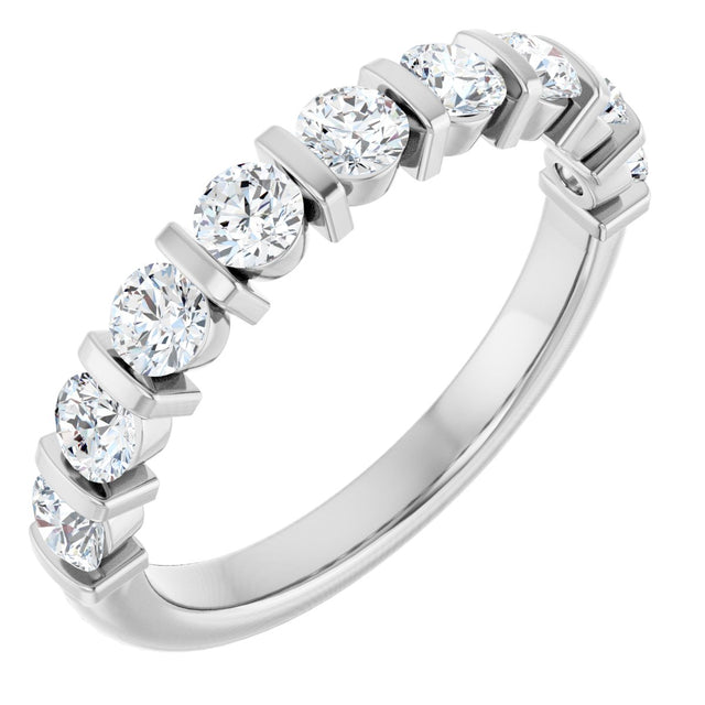 10K Gold Round Lab-Grown Diamond Bar Channel-Set Anniversary Band – 9/10–1 1/3 CTW - White Gold