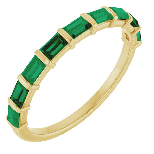 14K Gold Straight Baguette Natural Green Emerald Bar Channel-Set Anniversary Band - Yellow Gold
