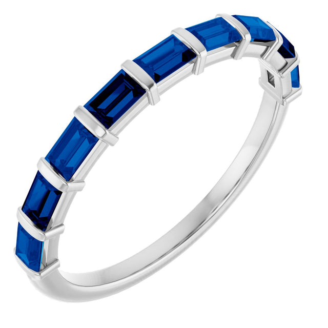 14K Gold Straight Baguette Natural Blue Sapphire Bar Channel-Set Anniversary Band - White Gold