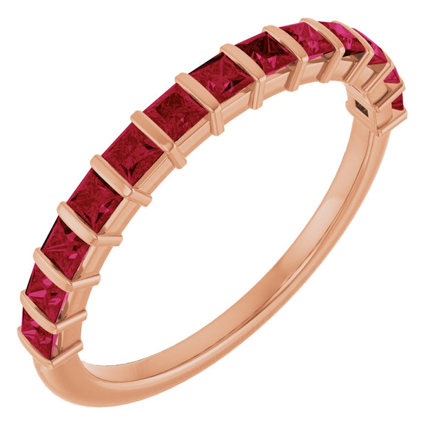 14K Gold Square Natural Red Ruby Bar Channel-Set Anniversary Band - Rose Gold