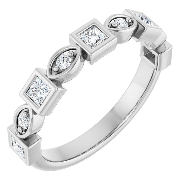 14K Gold Square Natural Diamond Anniversary Band – 1/5–9/10 CTW - White Gold