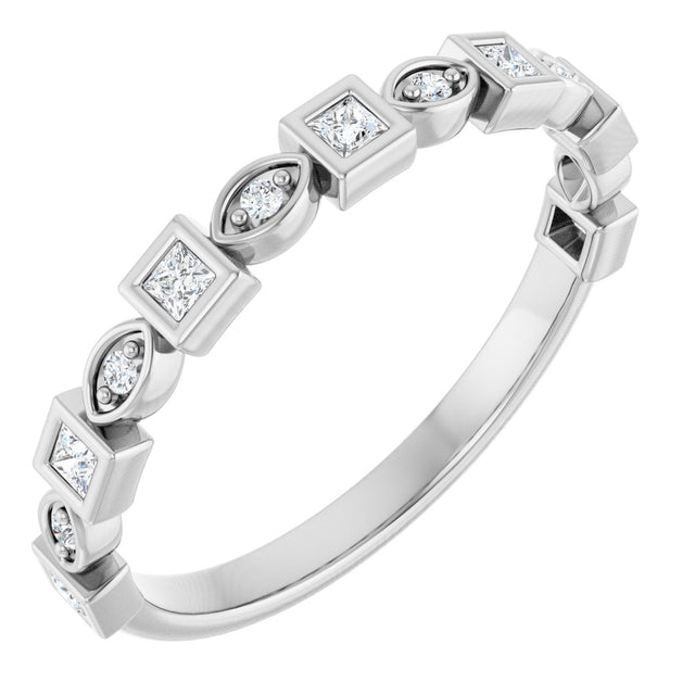 14K Gold Square Natural Diamond Anniversary Band – 1/5–9/10 CTW - White Gold