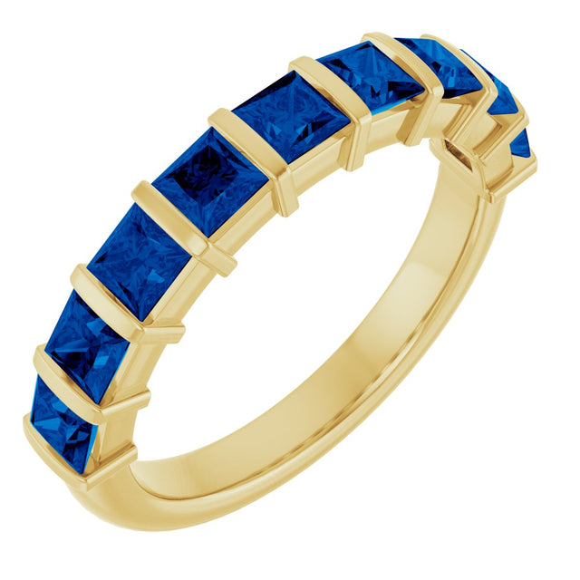 14K Gold Square Lab-Grown Blue Sapphire Bar Channel-Set Anniversary Band - Yellow Gold