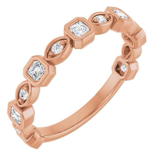 14K Gold Asscher Natural Diamond Anniversary Band – 3/8–9/10 CTW - Rose Gold