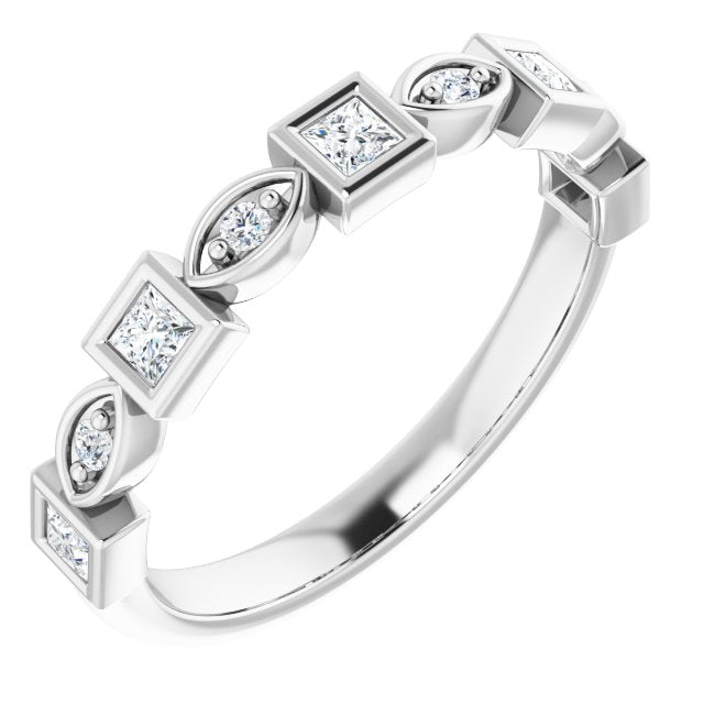 14K Gold Square Natural Diamond Anniversary Band – 1/5–9/10 CTW - White Gold