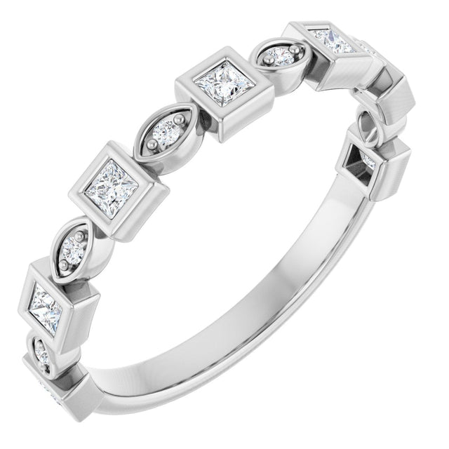 14K Gold Square Natural Diamond Anniversary Band – 1/5–9/10 CTW - White Gold
