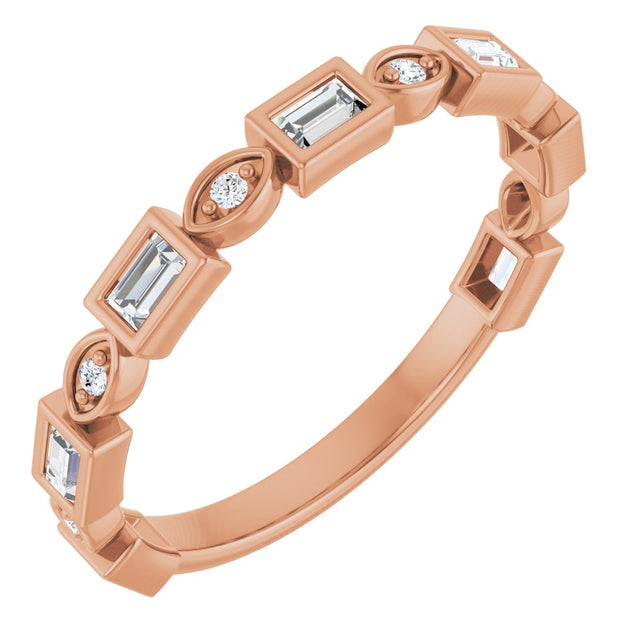 14K Gold Straight Baguette Natural Diamond Anniversary Band – 1/5–5/8 CTW - Rose Gold