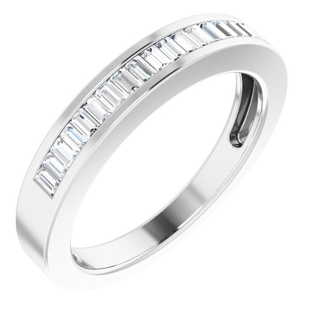 14K Gold Straight Baguette Natural Diamond Channel-Set Baguette Tapered Anniversary Band – 2x1.1 mm Stones - White Gold