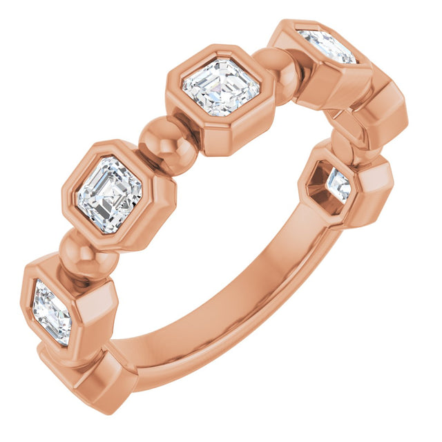 14K Gold Asscher Natural Diamond Beaded Bezel-Set Anniversary Band – 1/3–1 1/8 CTW - Rose Gold