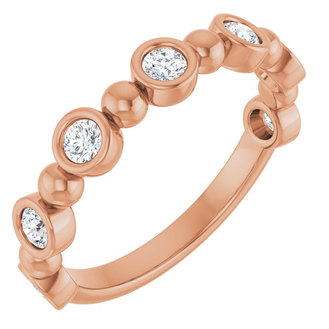 14K Gold Round Lab-Grown Diamond Beaded Bezel-Set Anniversary Band – 1/5–1/2 CTW - Rose Gold