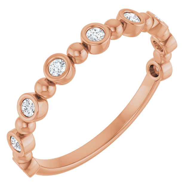 14K Gold Round Natural Diamond Beaded Bezel-Set Anniversary Band – 1/8–1/2 CTW - Rose Gold
