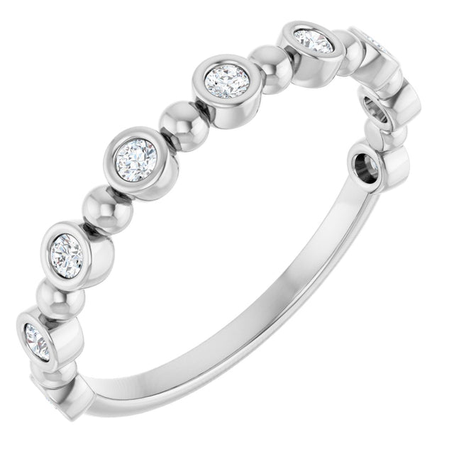 14K Gold Round Natural Diamond Beaded Bezel-Set Anniversary Band – 1/8–1/2 CTW - White Gold