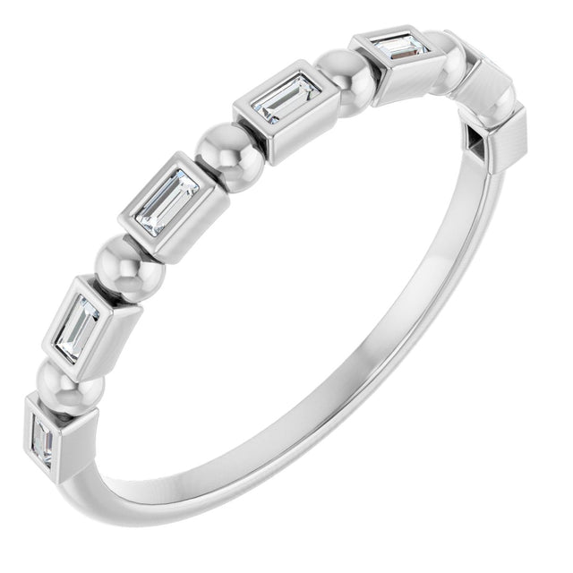 14K Gold Straight Baguette Natural Diamond Beaded Bezel-Set Anniversary Band – 1/10–5/8 CTW - White Gold