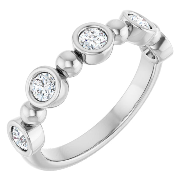 14K Gold Round Natural Diamond Beaded Bezel-Set Anniversary Band – 1/8–1/2 CTW - White Gold