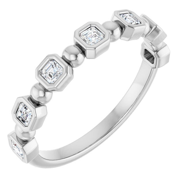 Platinum Asscher Natural Diamond Beaded Bezel-Set Anniversary Band – 1/3–1 1/8 CTW