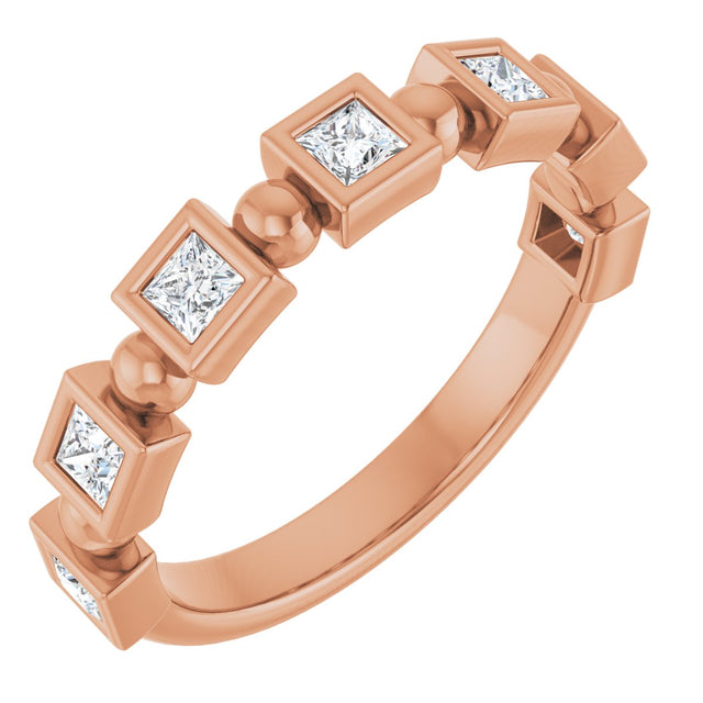 14K Gold Square Natural Diamond Beaded Bezel-Set Anniversary Band – 1/6–1 1/8 CTW - Rose Gold