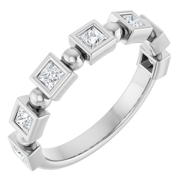 14K Gold Square Natural Diamond Beaded Bezel-Set Anniversary Band – 1/6–1 1/8 CTW - White Gold