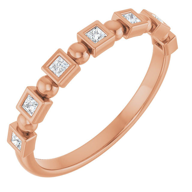 14K Gold Square Natural Diamond Beaded Bezel-Set Anniversary Band – 1/6–1 1/8 CTW - Rose Gold