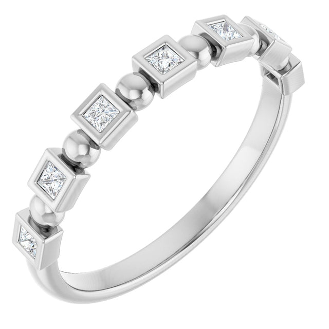 14K Gold Square Natural Diamond Beaded Bezel-Set Anniversary Band – 1/6–1 1/8 CTW - White Gold