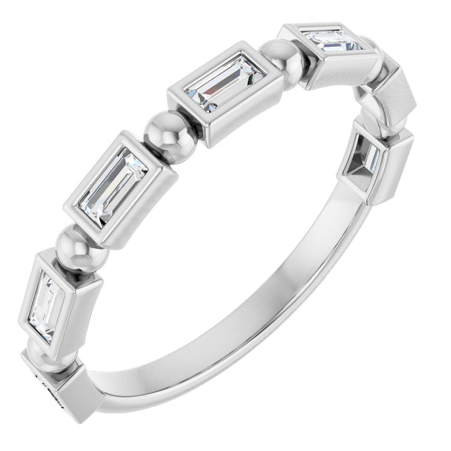 14K Gold Straight Baguette Natural Diamond Beaded Bezel-Set Anniversary Band – 1/10–5/8 CTW - White Gold