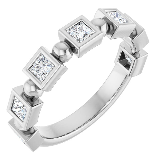 14K Gold Square Natural Diamond Beaded Bezel-Set Anniversary Band – 1/6–1 1/8 CTW - White Gold