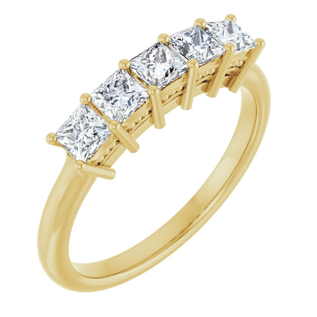 14K Gold Square Natural Diamond Five-Stone Anniversary Band – 1/4–1 CTW - Yellow Gold