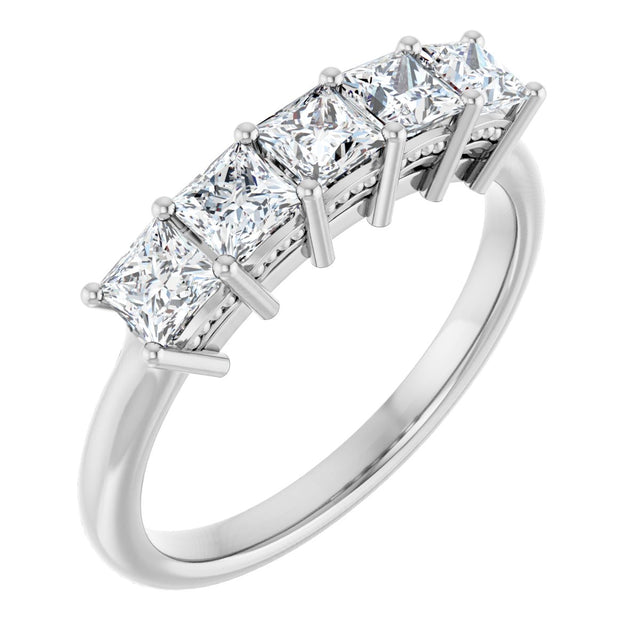 14K Gold Square Natural Diamond Five-Stone Anniversary Band – 1/4–1 CTW - White Gold