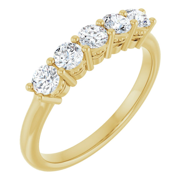 14K Gold Round Lab-Grown Diamond Five-Stone Anniversary Band – 1/6–1/2 CTW - Yellow Gold