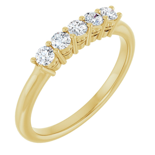 14K Gold Round Lab-Grown Diamond Five-Stone Anniversary Band – 1/6–1/2 CTW - Yellow Gold