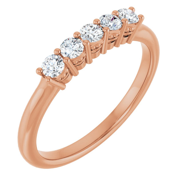 14K Gold Round Lab-Grown Diamond Five-Stone Anniversary Band – 1/6–1/2 CTW - Rose Gold