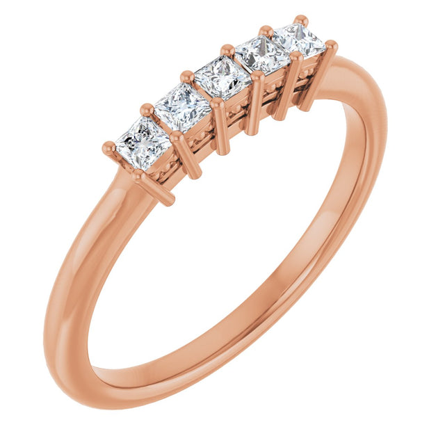 14K Gold Square Natural Diamond Five-Stone Anniversary Band – 1/4–1 CTW - Rose Gold