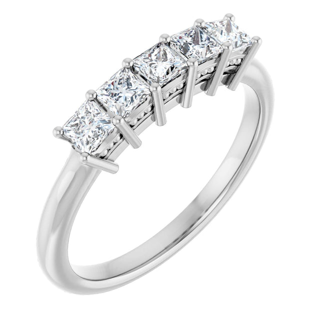 14K Gold Square Natural Diamond Five-Stone Anniversary Band – 1/4–1 CTW - White Gold