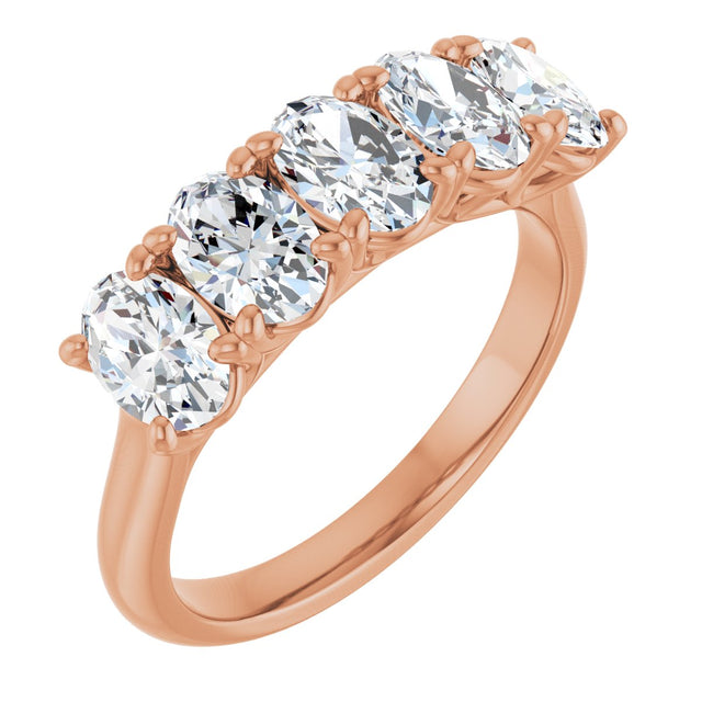 10K Gold Oval Lab-Grown Diamond Five-Stone Anniversary Band – 1–5 CTW - Rose Gold