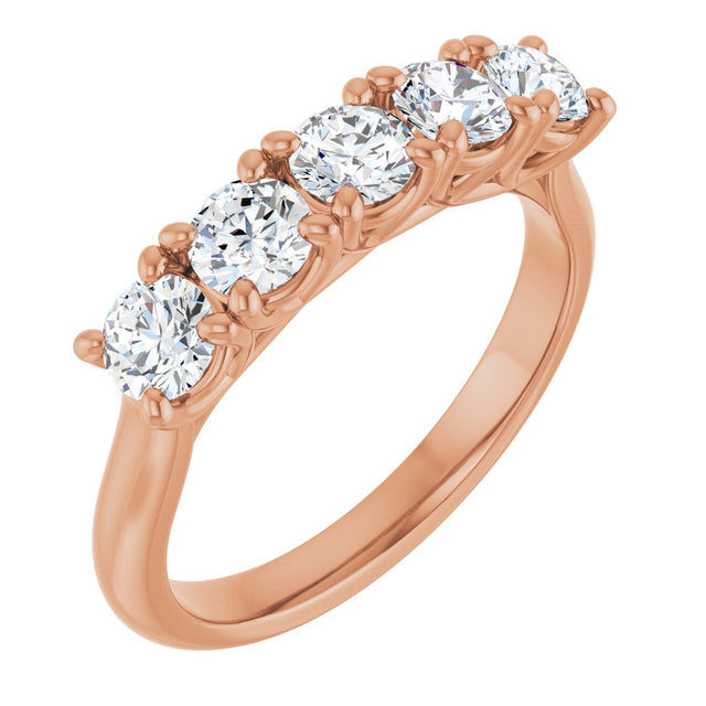 10K Gold Round Natural Diamond Five-Stone Anniversary Band – 1–2 5/8 CTW - Rose Gold