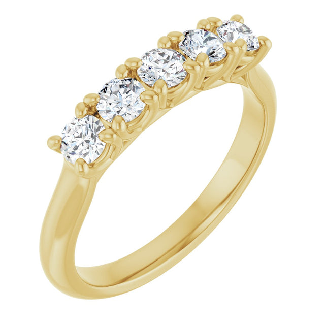 14K Gold Round Lab-Grown Diamond Five-Stone Anniversary Band – 1/3–3/4 CTW - Yellow Gold