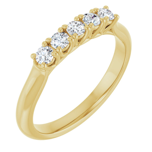 14K Gold Round Lab-Grown Diamond Five-Stone Anniversary Band – 1/3–3/4 CTW - Yellow Gold
