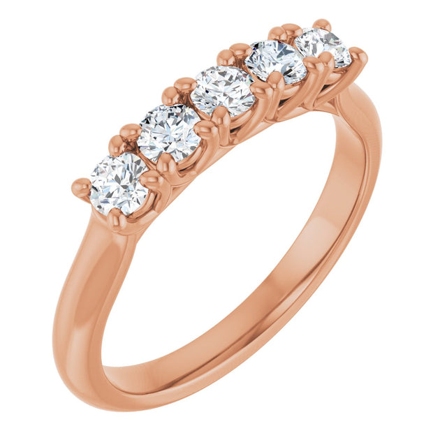 10K Gold Round Lab-Grown Diamond Five-Stone Anniversary Band – 1/6–3/4 CTW - Rose Gold