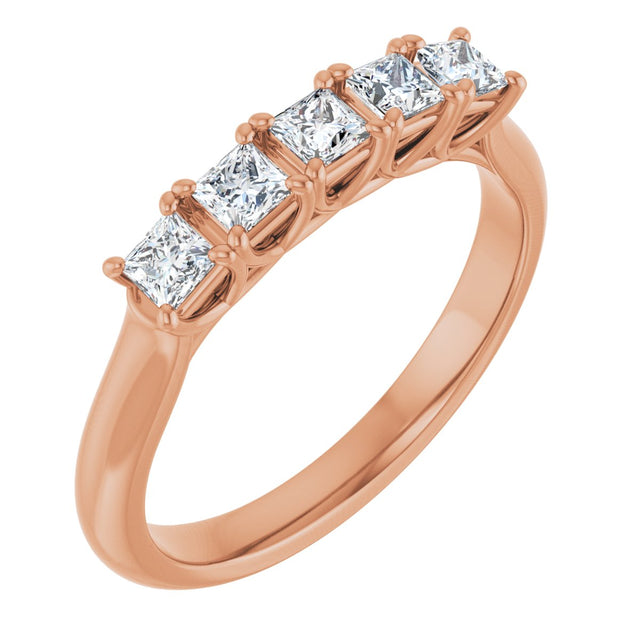14K Gold Square Lab-Grown Diamond Five-Stone Anniversary Band – 1/2–1 1/2 CTW - Rose Gold