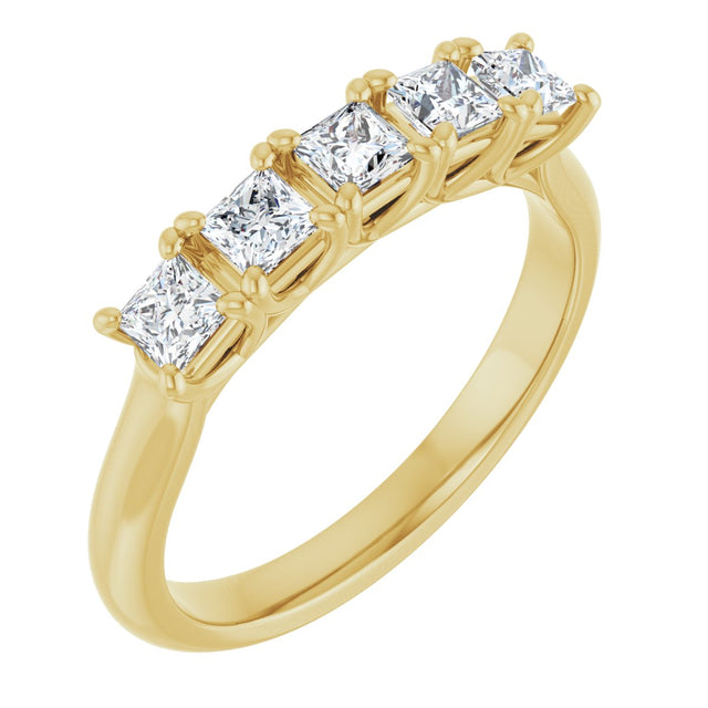 14K Gold Square Natural Diamond Five-Stone Anniversary Band – 1/3–1 1/2 CTW - Yellow Gold
