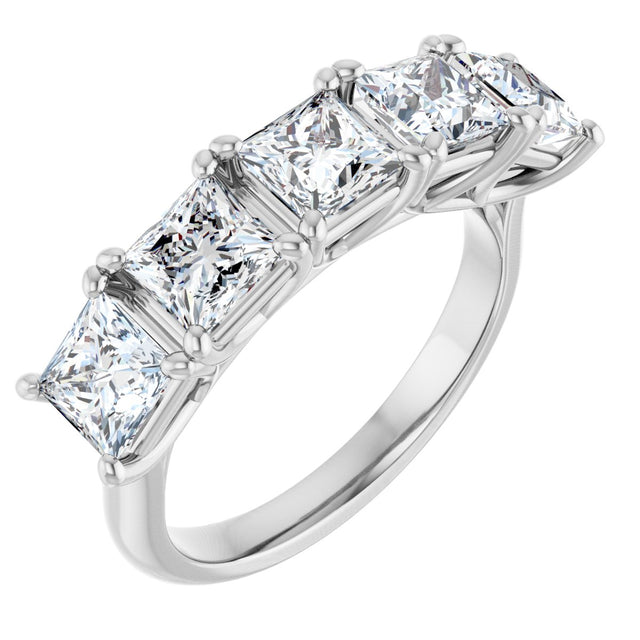 10K Gold Square Natural Diamond Five-Stone Anniversary Band – 1 9/10–5 1/5 CTW - White Gold