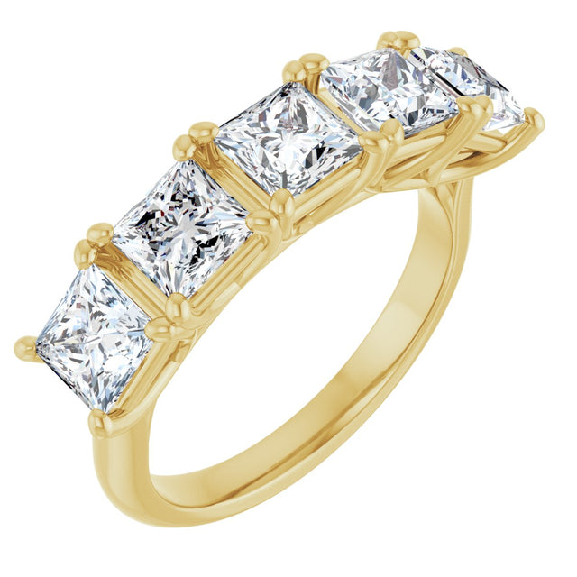 10K Gold Square Natural Diamond Five-Stone Anniversary Band – 1 9/10–5 1/5 CTW - Yellow Gold