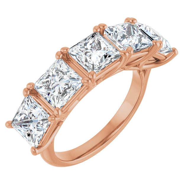 10K Gold Square Natural Diamond Five-Stone Anniversary Band – 1 9/10–5 1/5 CTW - Rose Gold